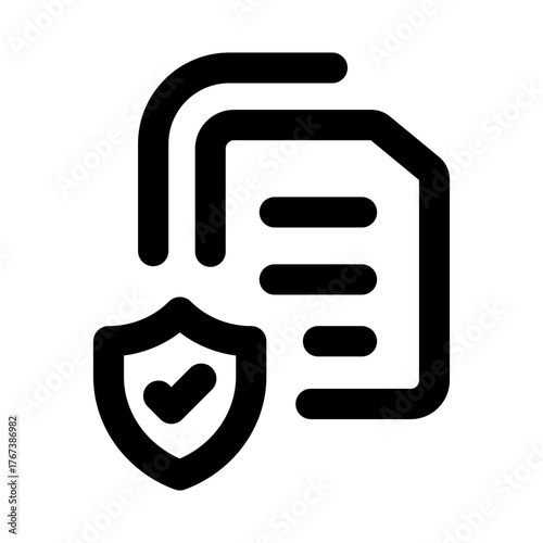 Policy, Secure Document, Identity Verification icon in modern flat outline style illustrating compliance, data protection, and user identity authentication