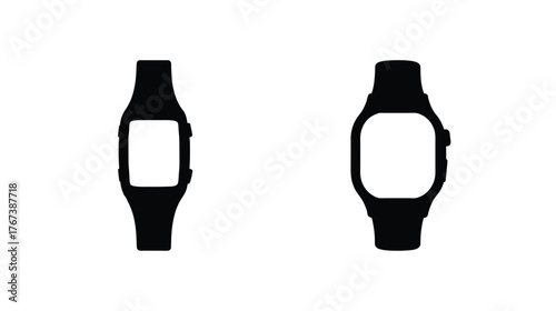 Two modern digital watches displaying blank screens side by side