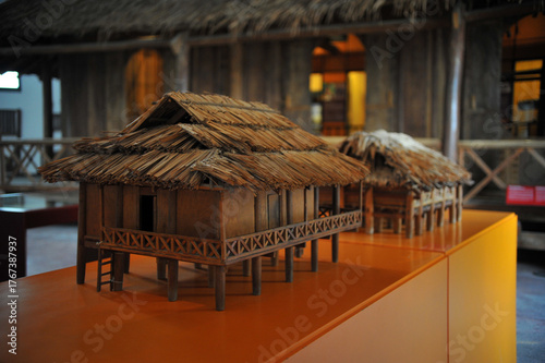 Display model represents a traditional house at the Vietnam Museum of Ethnology in Hanoi, Vietnam..