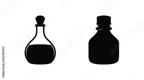 Essential oil bottle silhouettes aromatherapy organic natural health liquid container icons