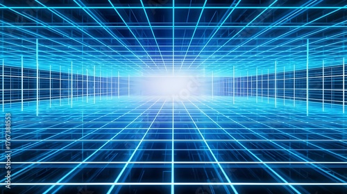 Neon Wireframe Abstract Tunnel Hitech Futuristic Background