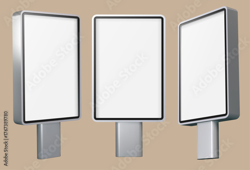 Blank advertising billboards vector mockup in different angles for presentations, marketing concepts, design projects or corporate identity.
