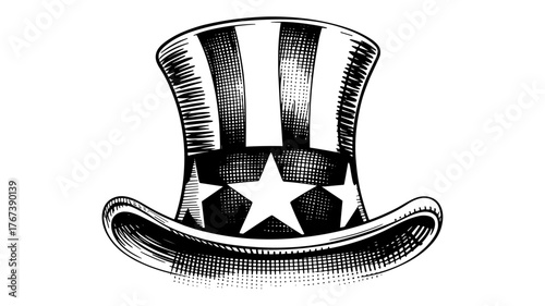 top hat decorated with stars and stripes, symbolizing patriotism and the United States of America.