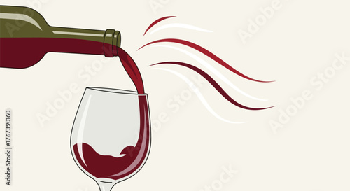 Pouring rich red wine into a glass creates a sophisticated and inviting atmosphere, perfect for elegant celebrations and tasteful designs with flowing lines