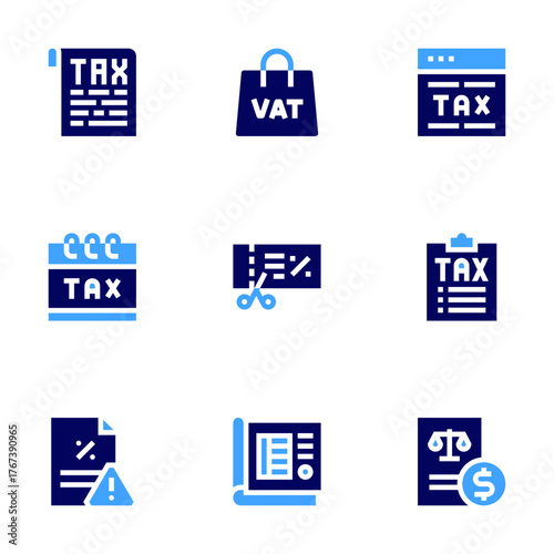 Tax icon set. Bold style. Duotone colors. tax, calendar, vat, website, taxes