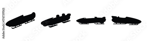 Four silhouettes of bobsleds in motion capturing the thrill of winter olympic sports