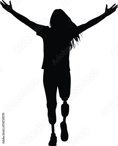 Silhouette runner celebrates marathon victory arms raised exhilaration vector