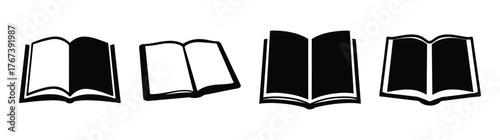 Four stylized open books offering knowledge and education icons for design