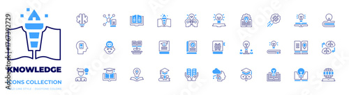 Knowledge icon collection. Bold line style. Duotone colors. knowledge, idea, reading book, science, book, training, machine learning, knowledge transfer