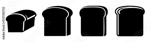 Four slices of bread and a loaf showing a bread slice cut from beginning