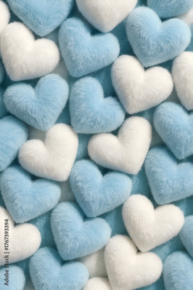 Obraz premium Fluffy blue and white hearts create a soothing, loving pattern perfect for Valentine's Day designs or baby shower announcements for a little boy