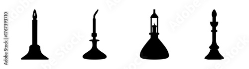 Collection of four silhouette bunsen burner designs for scientific and laboratory applications