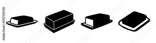 Collection of four hand-drawn butter slabs in different packages and styles with subtle detail lines
