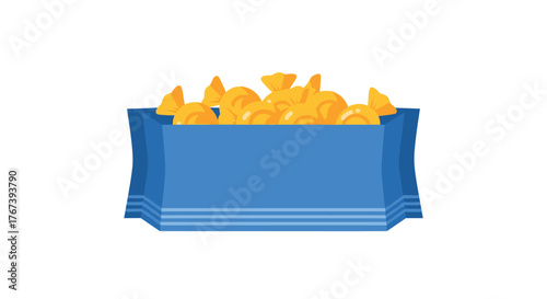Golden Crispy Fried Potato Chips in Blue Container.
