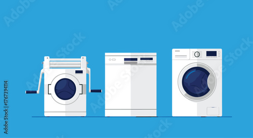 Washing Machines - A Trio of Laundry Appliances in a Row.