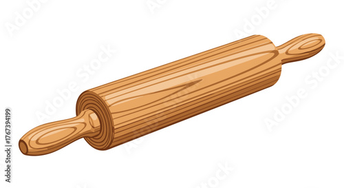 Wooden rolling pin for baking and cooking on white background.