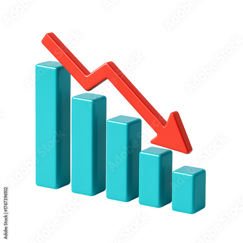 Declining graph chart isolated on transparent background