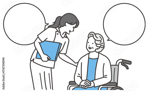 看護士と話をするシニア女性のイラスト