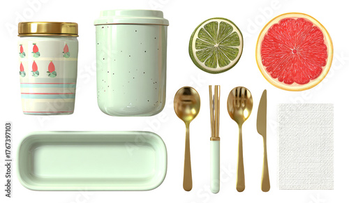 Wallpaper Mural Colorful Kitchenware Collection with Fruits and Utensils on Transparent Background Torontodigital.ca