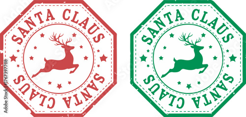Santa Claus Approved Christmas rubber stamp seal set with reindeer isolated on white background