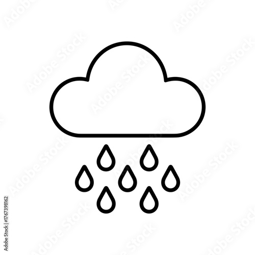 Rain cloud with raindrops weather forecast simple line art icon