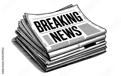 a stack of newspapers with a bold “BREAKING NEWS” headline, symbolizing journalism, media, and information.