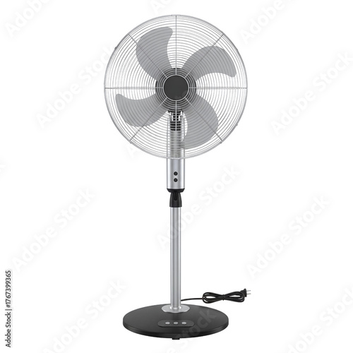 Metal pedestal stand fan isolated on transparent background