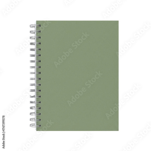 Closed green spiral notebook isolated mockup