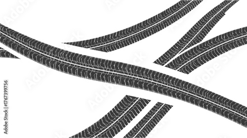 Abstract vector illustration of tire tracks, showcasing the concept of movement, transportation, and travel across a white background with a dynamic visual appeal.