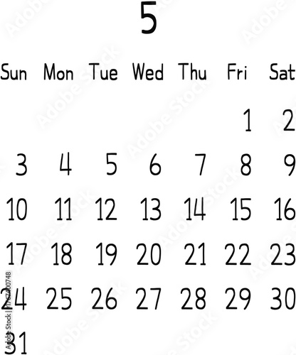 2026 Monthly Calendar Template (Black)-May

