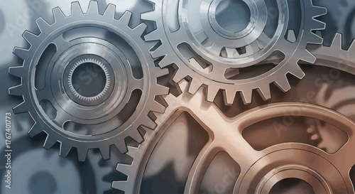 Detailed macro shot of metal gears with warm tone