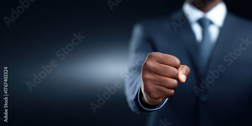 Confident businessman in suit pointing forward with focused gesture expressing leadership and determination