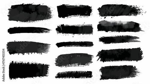 Set of hand-painted ink brush strokes in black, perfect for adding texture and artistic flair to any design project, offering a versatile and expressive visual element.