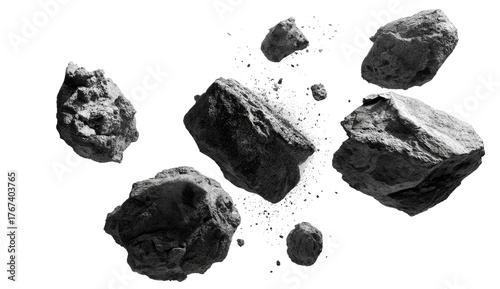 Gray rocks exploding in space
