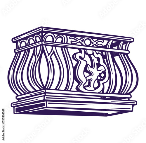 Elegant detailed architectural ornamental balustrade drawing with abstract floral design elements