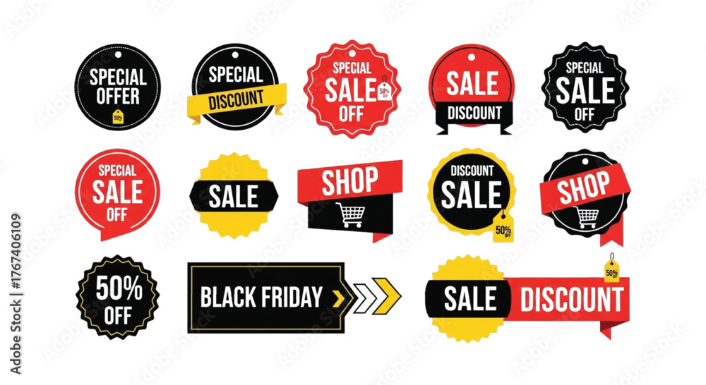 Obraz premium Black Friday Sale Badge and Label Designs for seasonal discounts and special retail offers