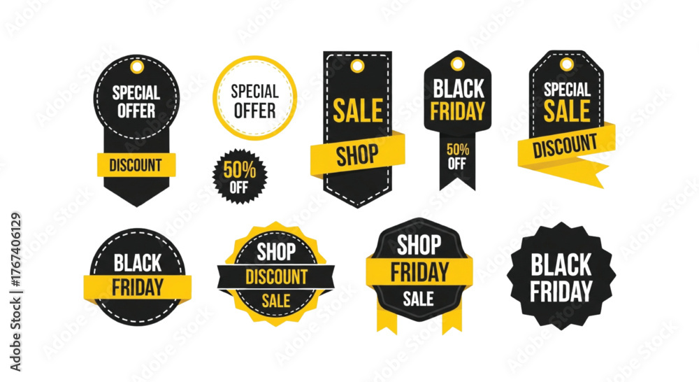 Naklejka premium Premium Black Friday Sale Badges and Labels Collection for marketing campaigns and special discounts