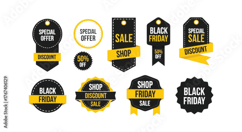 Premium Black Friday Sale Badges and Labels Collection for marketing campaigns and special discounts