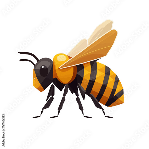 Cute honey bee flat vector mascot in side view isolated on white background