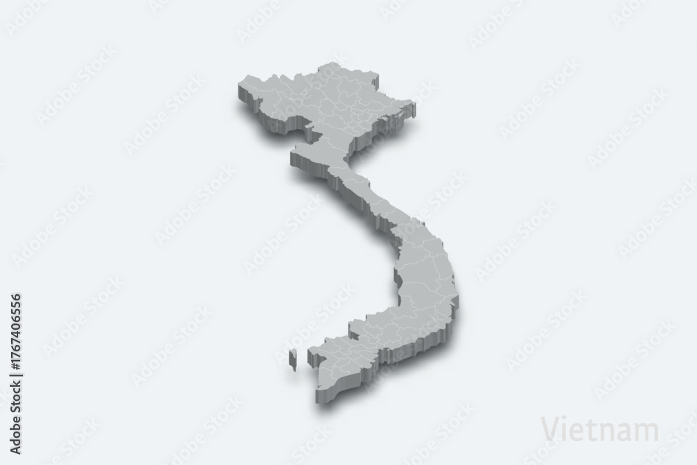 Fototapeta premium Vietnam 3d map with borders regions
