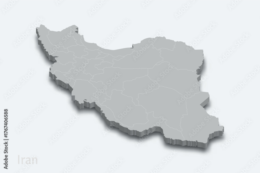 Fototapeta premium Iran 3d map with borders regions