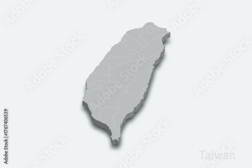 Taiwan 3d map with borders regions