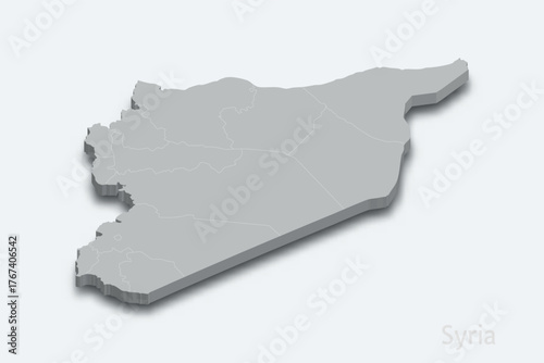 Syria 3d map with borders regions