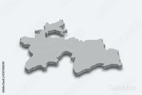 Tajikistan 3d map with borders regions