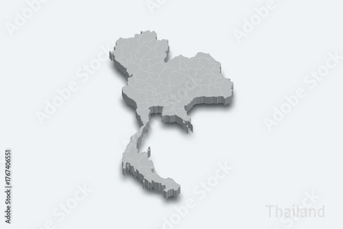 Thailand 3d map with borders regions