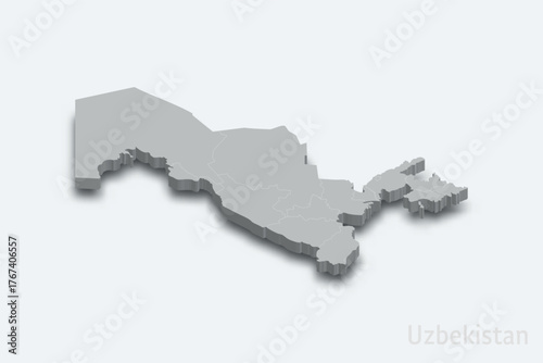 Uzbekistan 3d map with borders regions