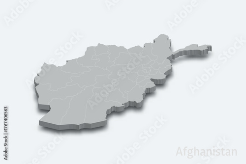 Afghanistan 3d map with borders regions