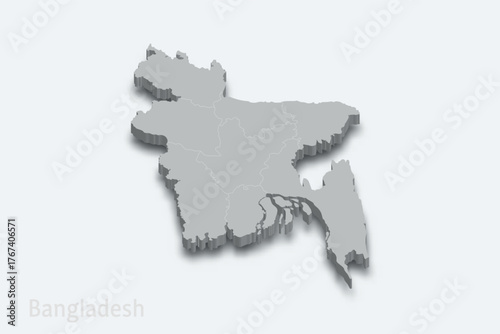 Bangladesh 3d map with borders regions