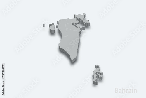 Bahrain 3d map with borders regions