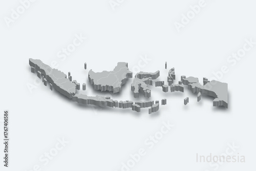 Indonesia 3d map with borders regions
